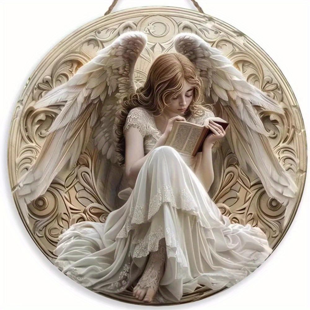 1pc 2d Flat Angel Theme Wreath Sign - 20cm, Round Wooden Sign, Suitable for Home, Living Room, Cafe, Restaurant, Garage Decoration, Holiday Gift