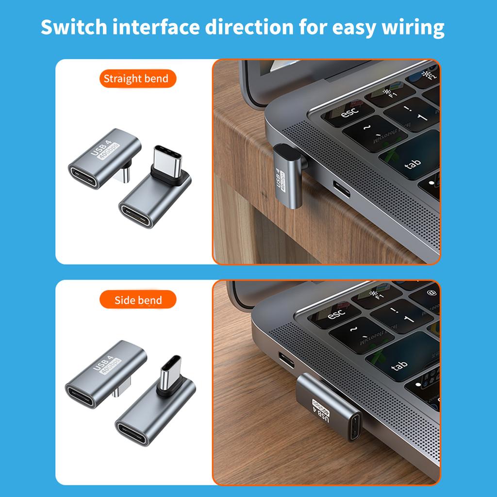 Адаптер USB C на USB C, 90 градусов, адаптер USB C «мама» на USB «папа», 40 Гбит/с, синхронизация данных, адаптер для быстрой зарядки 100 Вт для ПК