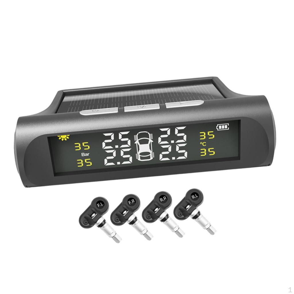 Tire Pressure Monitor System Solar Power and USB Charging LCD Display, for