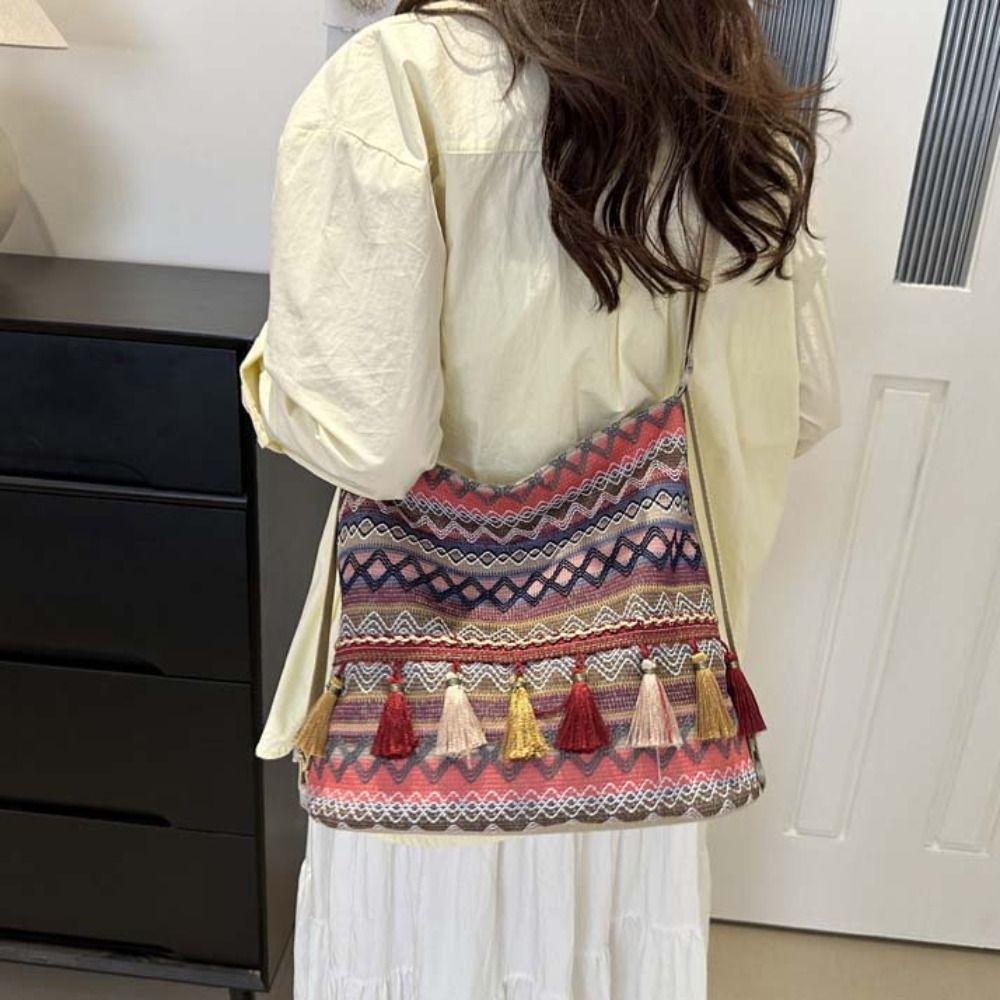 Большая вместимость сумка через плечо с бахромой и кисточками, сумка через плечо в стиле бохо, рюкзак в этническом стиле для отдыха на природе