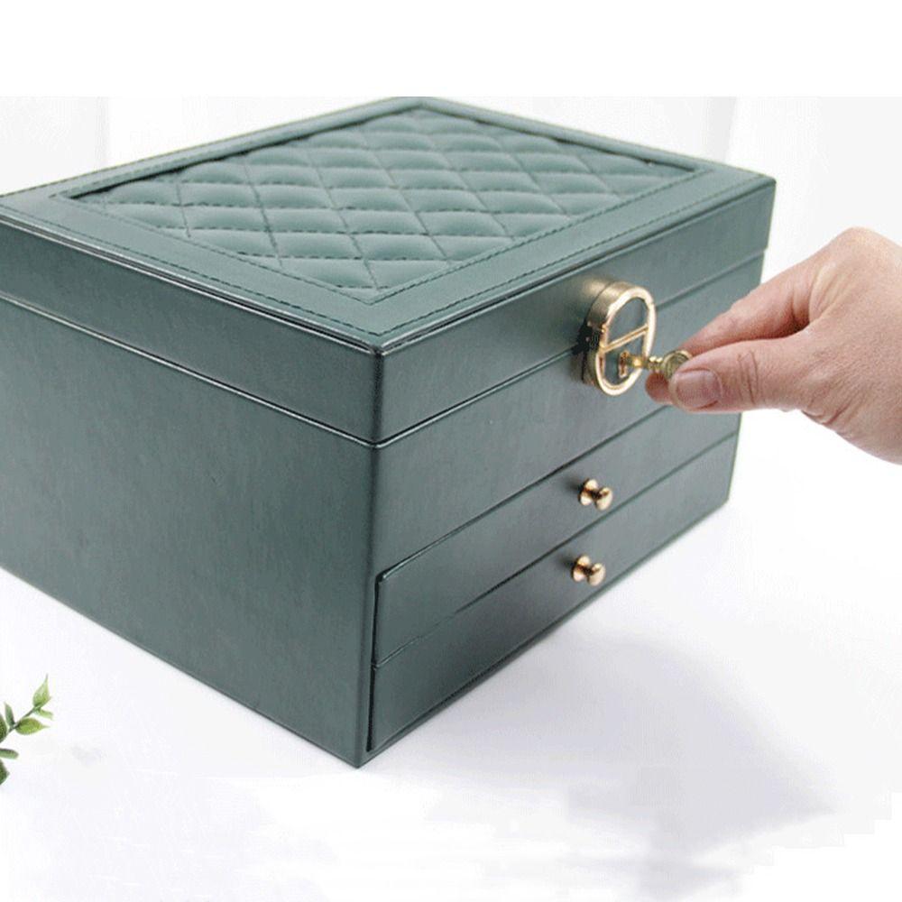 Lockable Storage Box Leather Jewelry Packaging Box Multi-function Double Layer Jewelry Box  Travel