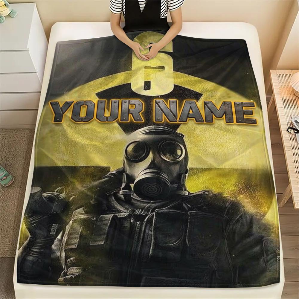 1PC Custom Name Rainbow Six Siege Patterned Flannel Blanket Suitable For All Seasons for Home Decor Warmth and Comfort Gifts Holiday Present