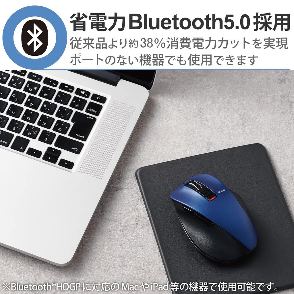 Беспроводная Bluetooth-мышь ELECOM EX-G, Дизайн Ultimate Grip, Бесшумная работа, 5 кнопок, Мультиподключение, Средний размер, Синий (M-XGM15BBSBU)