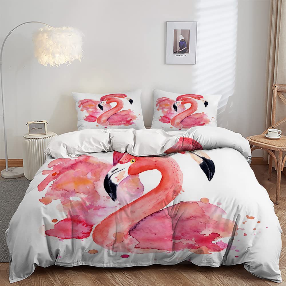 Flamingo Duvet Cover Set Tropical Animal Flamingo Pattern Bedding Set For Kids Boys Girls Soft Microfiber King Comforter Cover