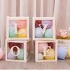 Balloon Box Reusable Clear Paper Box with Letter Stackable DIY Assembly 25 X 25cm Cube Box for Graduation Wedding Birthday Party Decor