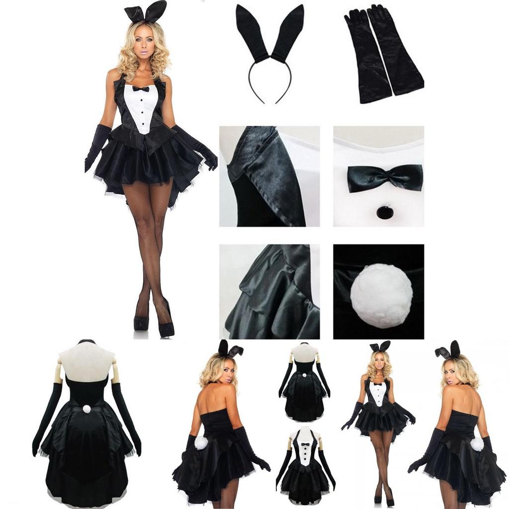 Stylish Women's Bunny Rabbit Costume With White Rabbit Bobbin Tail For Halloween