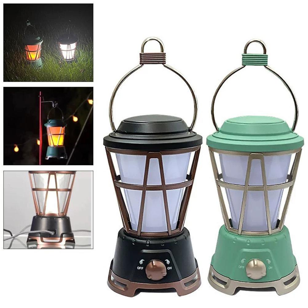 LED Rechargeable Camping Lantern Portable Tent Light Power Bank Retro Camping Lantern for Hiking Fishing Repairing