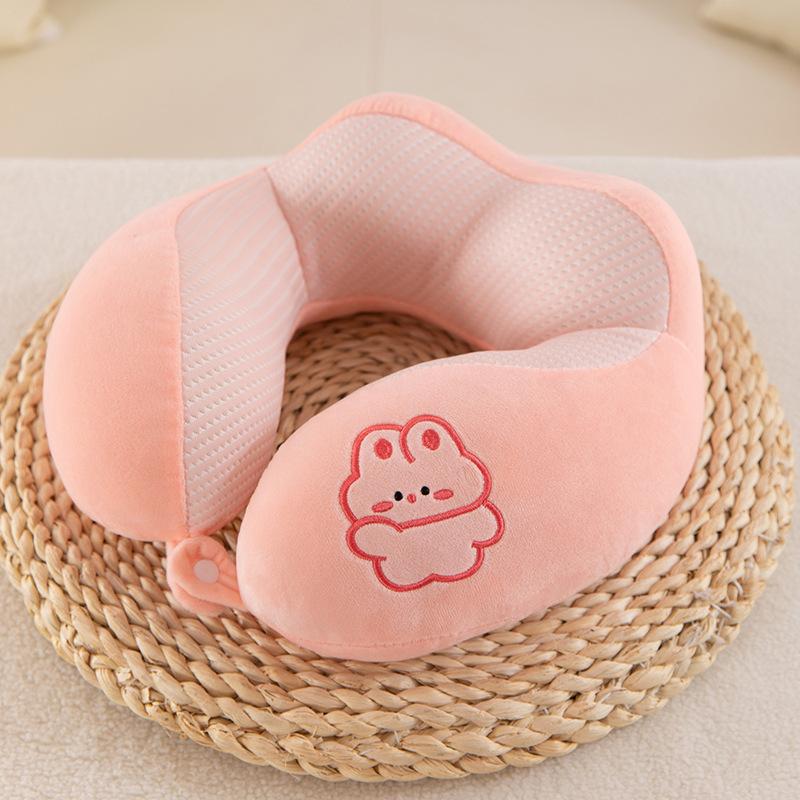 Cartoon U‑Shaped Neck Pillow Ice Bean Surface PP Cotton Filling Cervical Support Travel Pillow Portable Neck Rest for Airplane Car Office Nap