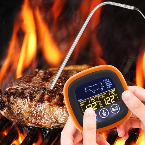 Food Thermometer Alarm Clock with Dual Long Probe LCD Display Accurate BBQ Meat Food Cooking Kitchen Oven Electronic Digital Thermometer Alarm