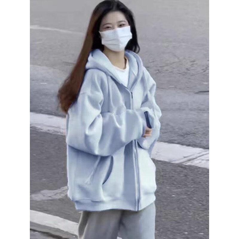 Женская толстовка с капюшоном оверсайз - Новый кардиган свободного кроя весна/осень 2024