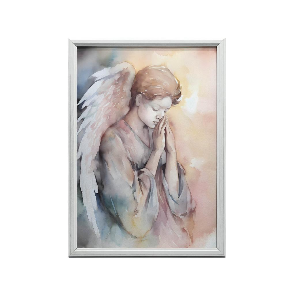 Modlący Się Anioł W Pastelowych Tonach Modlący Się Anioł W Pastelowych Tonach, 30X40 Cm, Rama Aluminiowa Złota, Papier Matowy 230 Gsm