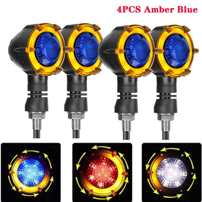 Motorcycle LED Turn Signal Lamp Sequential Flowing Flash Indicator Lights 12V 10mm Retro Dual-color Rotate LED Turn Signal Light