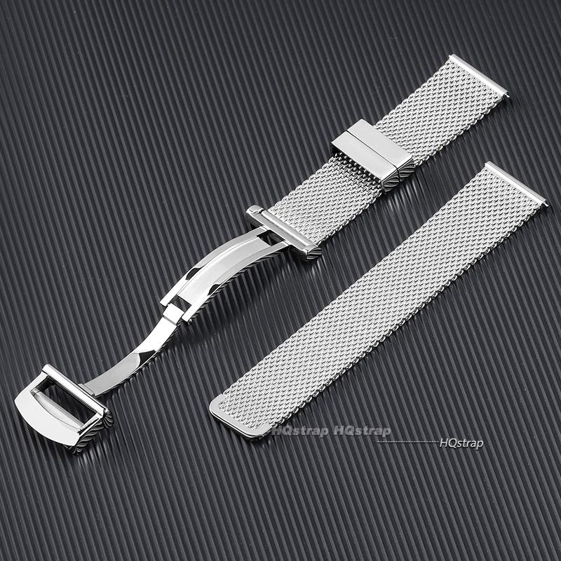 20 22 мм Сетчатый миланский браслет для Omega Seamaster 007 Высококачественный ремешок для часов из нержавеющей стали для IWC Pilot Быстросъемная складная застежка