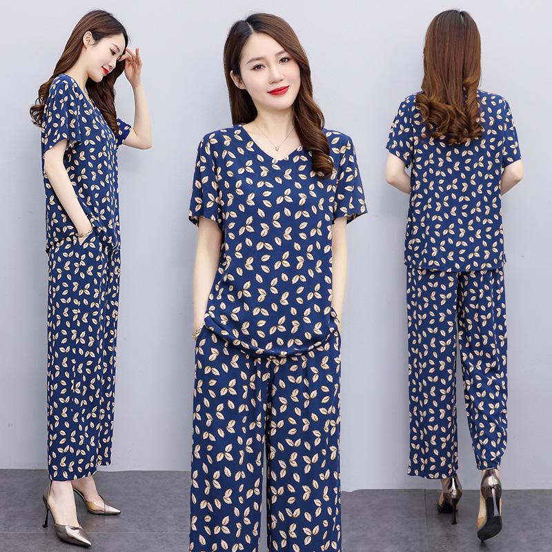 Women Pant Sets Casual Summer 2 Piece Sets Women Elegant Loose Wide Leg Pants and Short Sleeve Blouse