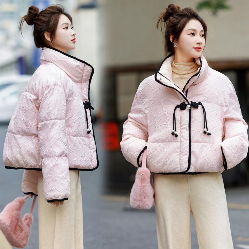 Stand-up Collar Cotton Jacket Female Student Loose 2025 Winter Short Thickened Korean Version of the New Bread Design Jacket