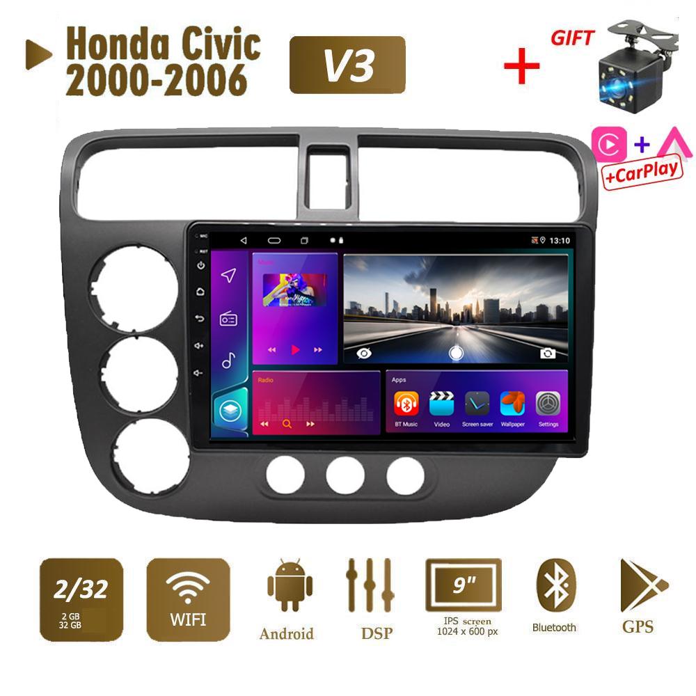 Беспроводное автомобильное радио Carplay для Honda Civic 2000-2006 Android мультимедийный видеоплеер GPS-навигация WIFI 2 + 32 ГБ