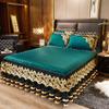 Luxury Gold Yellow Crystal Velvet Lace Ruffles Bedspread, Quilted Embroidery Bed Skirt, Mattress Cover, Bed Sheet, Pillowcases