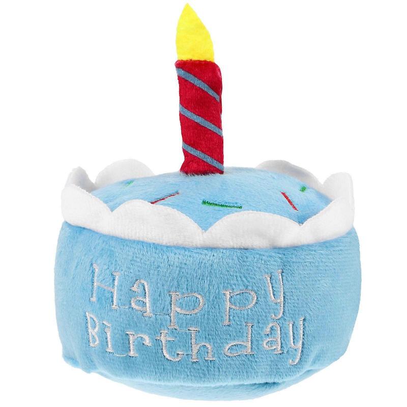 Dog Birthday Cake Shaped Squeaky Dog Toy Plush Dog Cake Toy For Birthday Party Sky-Blue 15.00X11.00X11.00CM Chew Toy 1Pcs