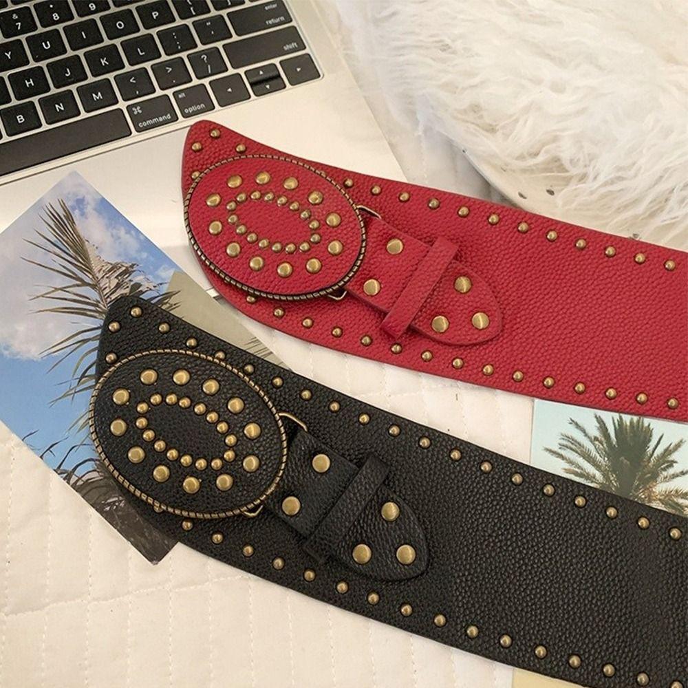 Винтажный женский пояс на талию Готический пояс для платья Джинсовый пояс Модный кожаный пояс с заклепками Уличная одежда