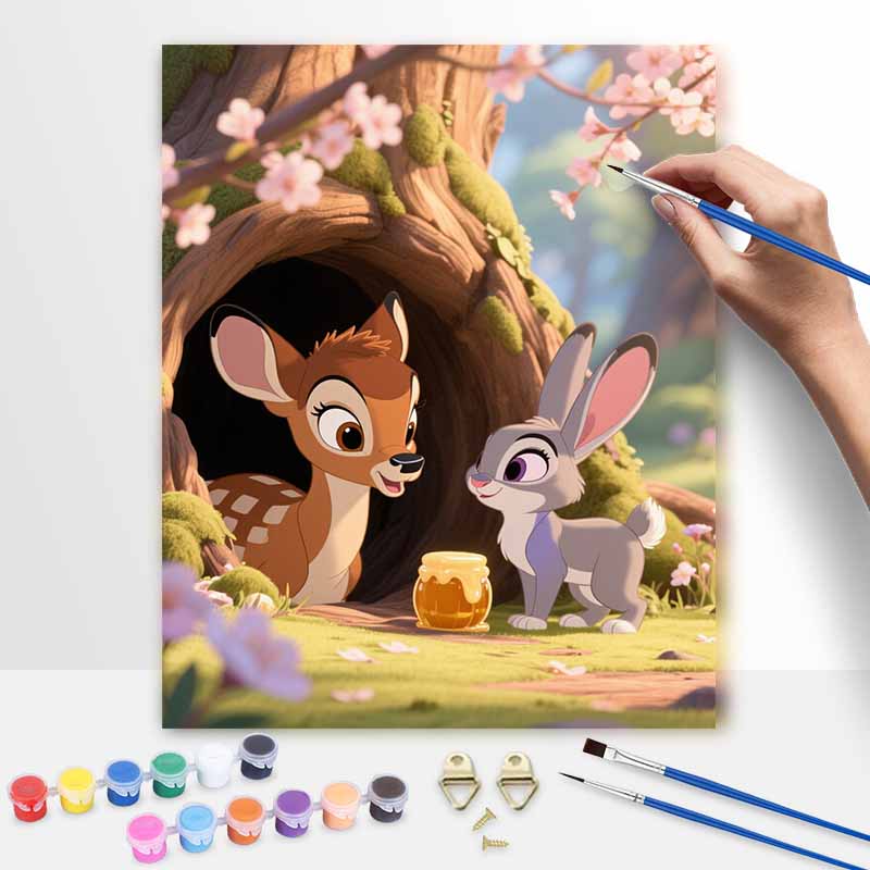 Disney digital oil painting art painting forest deer and rabbit handmade diy home decorations