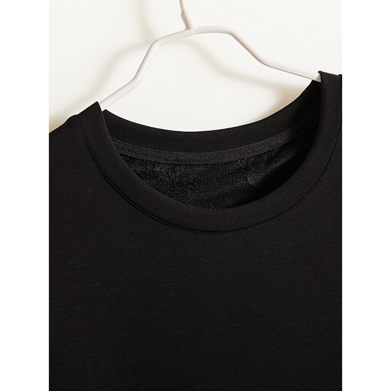 Gentle and Capable! Quality Life Women's Round Neck Stretch Cotton Patchwork Lace Fake Two-Piece Long T-shirt Sweat-Absorbent