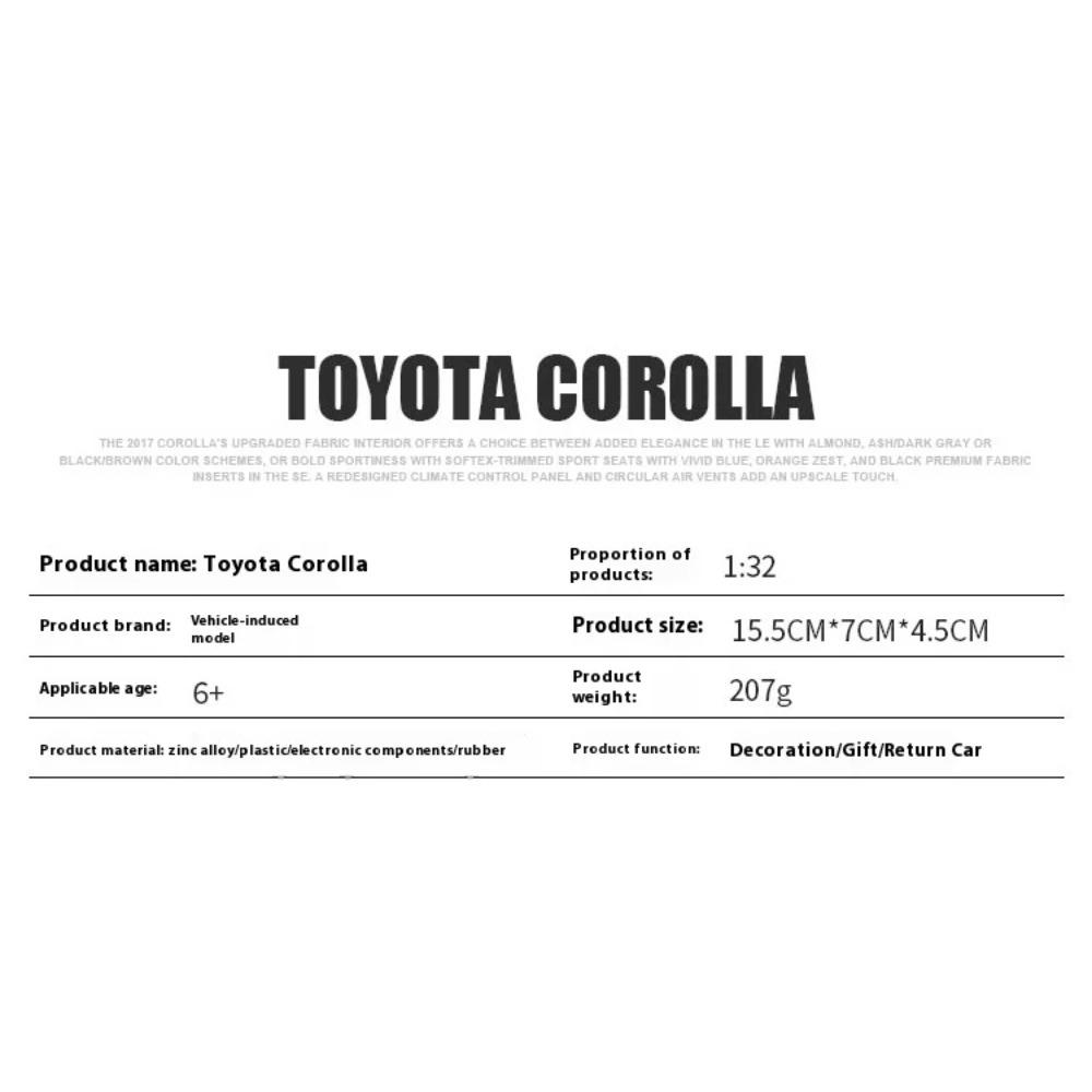 1/32 TOYOTA Corolla Металлическая машина Литая модель Звук и свет Инерционная игрушка Детская игрушка Подарок для детей Подарок на день рождения для мальчиков
