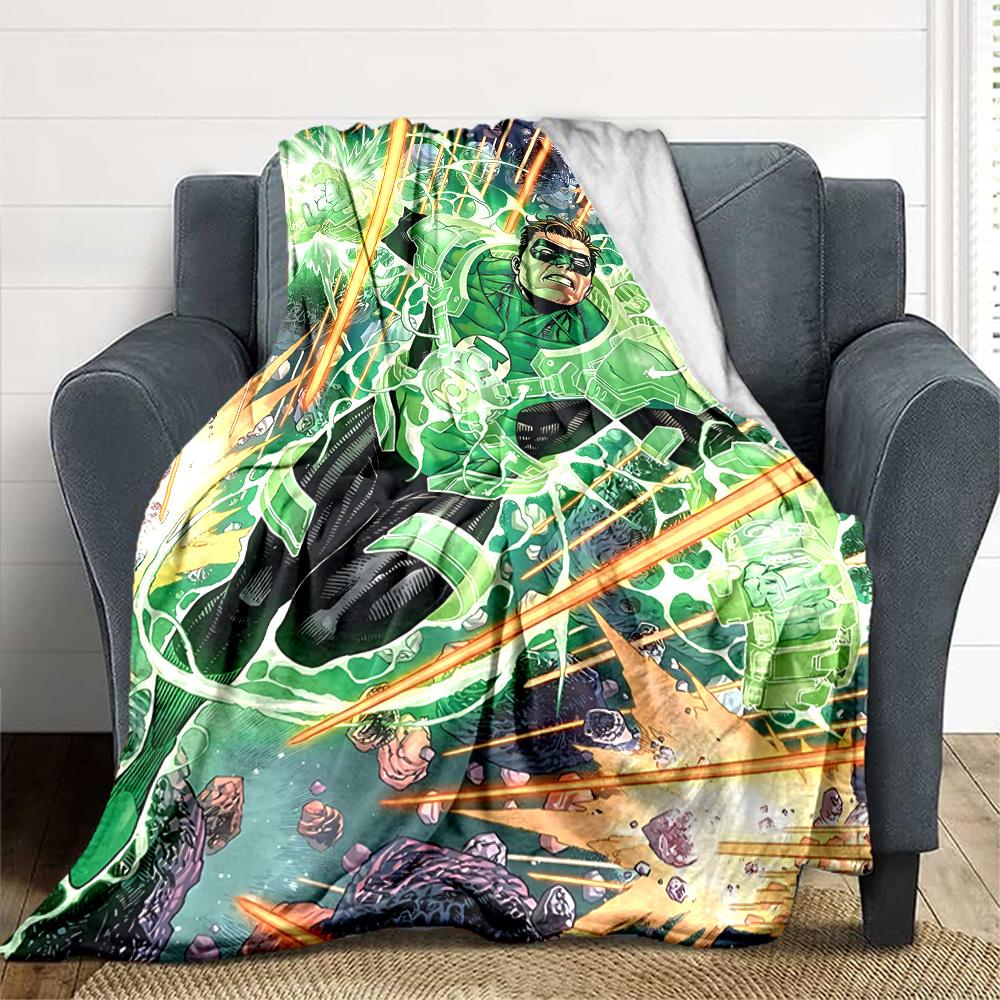 1 шт. Плед с кольцом Зеленого Фонаря, Полиэфирное Волокно, Всесезонный Комфорт для Дивана, Кровати, Офиса, Автомобиля, Кемпинга, Идеальный Домашний Декор и Подарок, Комфорт в Офисе