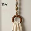 Multipurpose Hanging Organizer Decorative Beaded Towel Hanger with Wood Ring, Boho Multi-Color Wall Mount Solid Rack Hand No-Drill Farmhouse