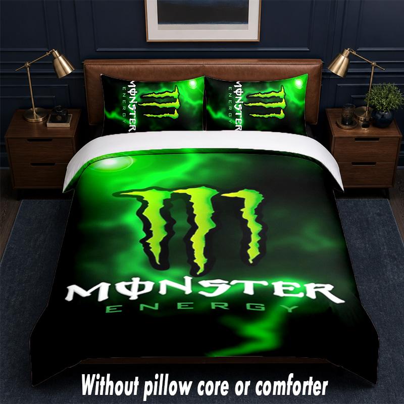 Monster Energy Design Bed Bedding Set 1 Duvet Cover + 2 Pillowcases Soft Breathable Household Bed Linens