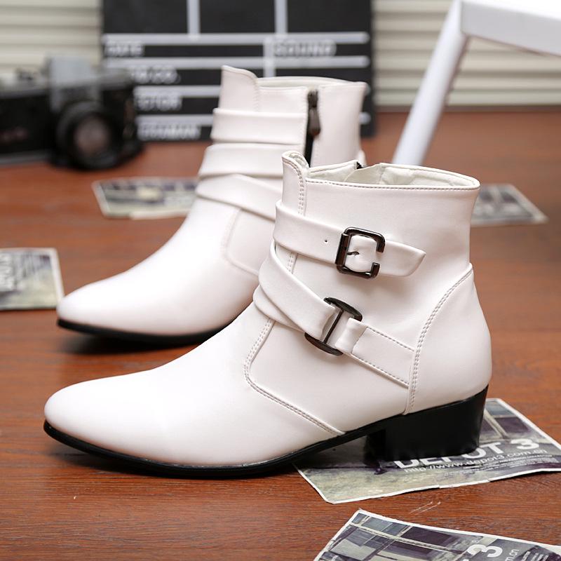 Autumn Men's Plus Size Pointed Toe Leather Ankle Boots - British Style Formal Casual High Top Shoes