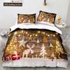 Рождественский комплект пододеяльников King Queen Full Size Snowflake Gold с рисунком оленя Праздничный комплект постельного белья из полиэстера для детей