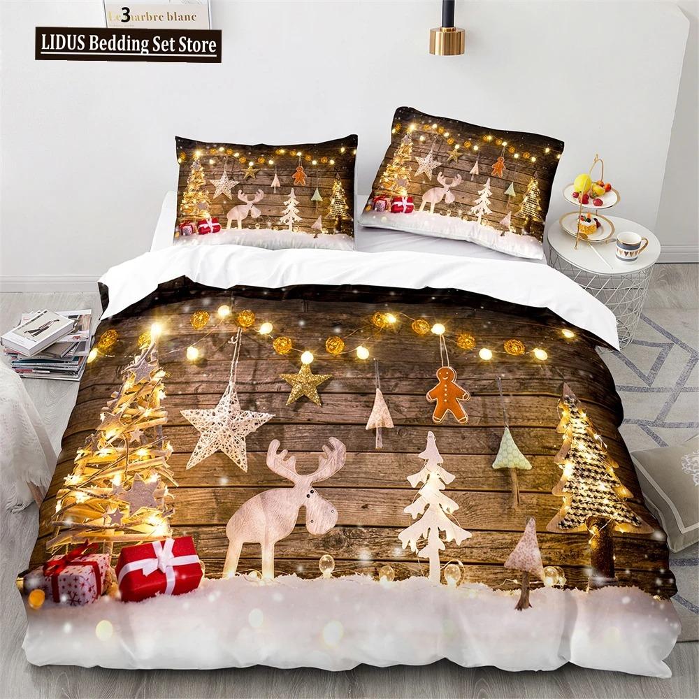 Рождественский комплект пододеяльников King Queen Full Size Snowflake Gold с рисунком оленя Праздничный комплект постельного белья из полиэстера для детей