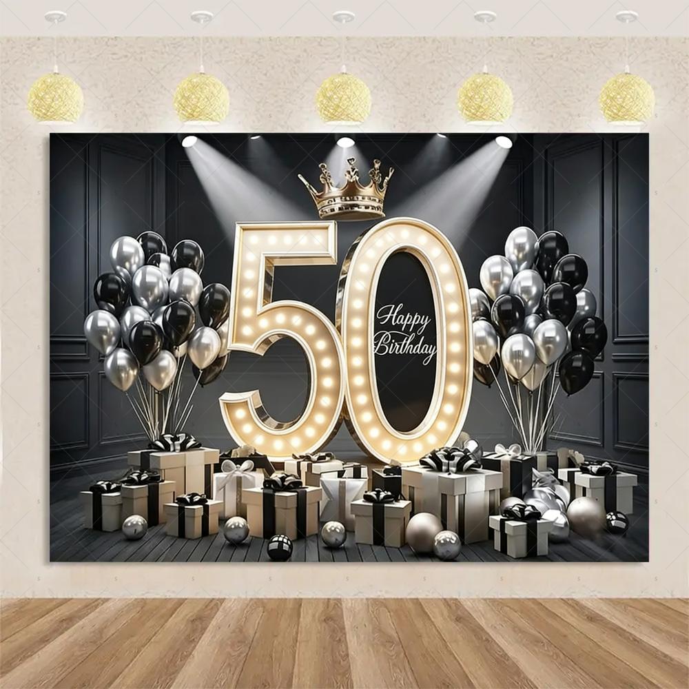 Декор для вечеринки в честь 50-летия Фон-сюрприз Цветной Блестящий Воздушный Шар Торт Подарок Баннер Семья Счастливый Фотостудия Реквизит