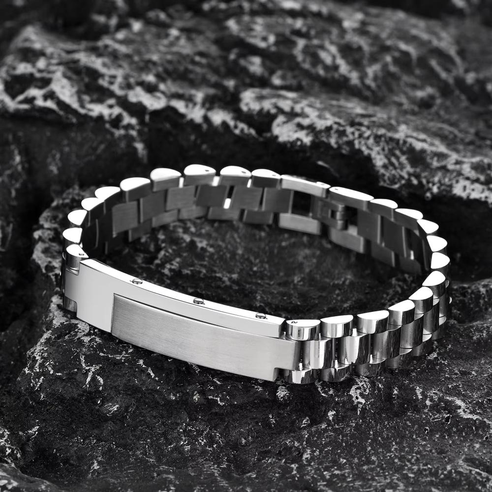 Waterproof Gold Plated 316L Stainless Steel Strap Chain Bracelet Custom logo Personalized Men's Gift Fashion Jewelry