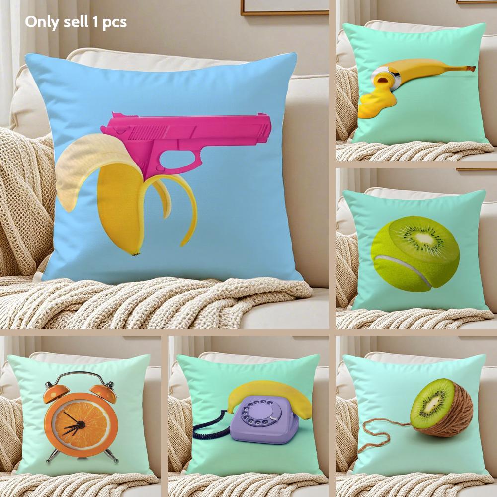 Creative Fruit Cushion Cover Silky Short Plush Sofa Pillow Cover Hidden Zipper Soft Dustproof Case for Home Decor