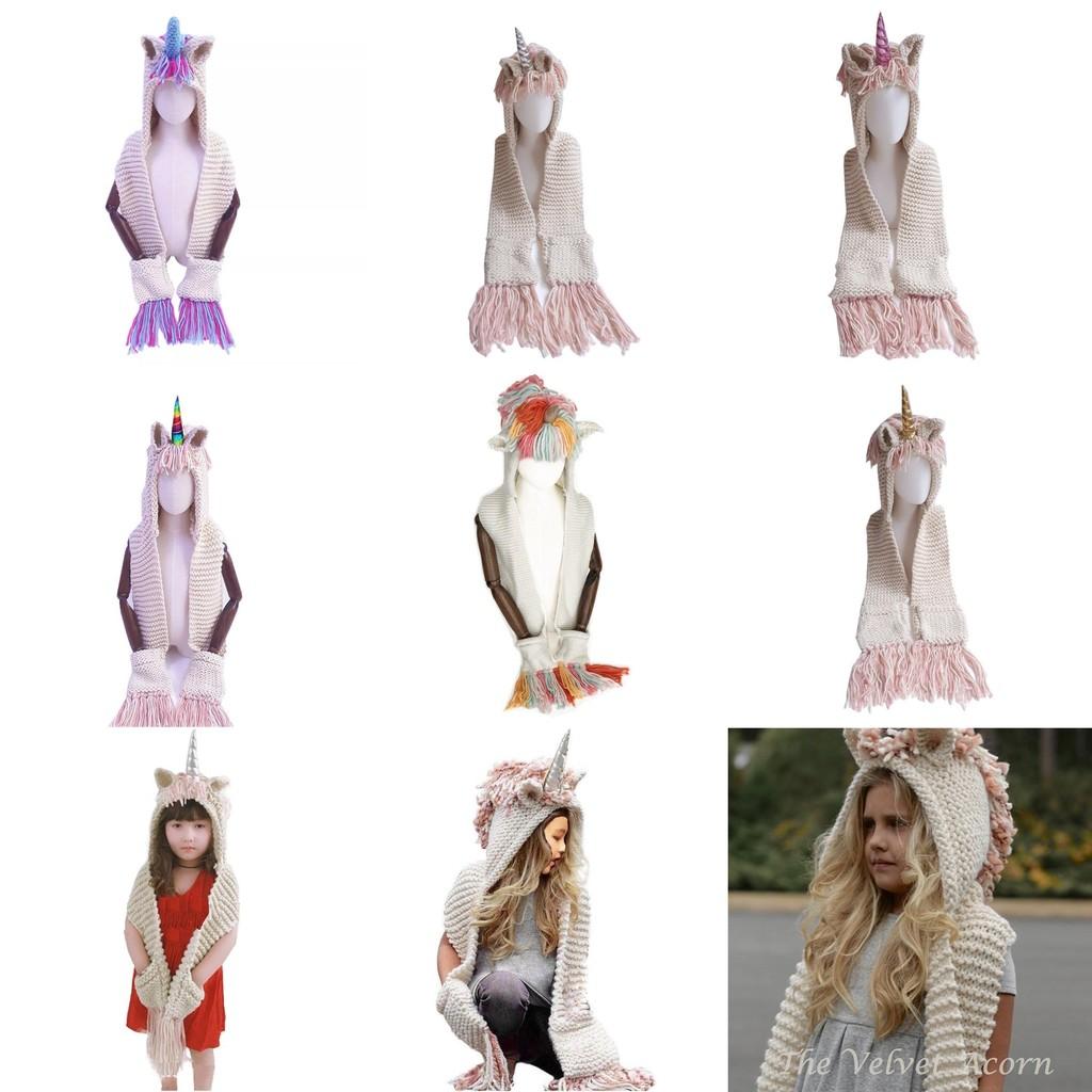 Cute Colorful Unicorn Hats For Kids Cozy Knitted Capes Handmade Scarves Winter Accessories