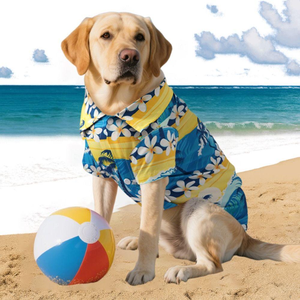 Pet Dress Soft Pet Summer T-Shirt Comfortable Cool Dog Hawaiian Style Clothes Fashion Breathable Dog Short Sleeve Beach Travel