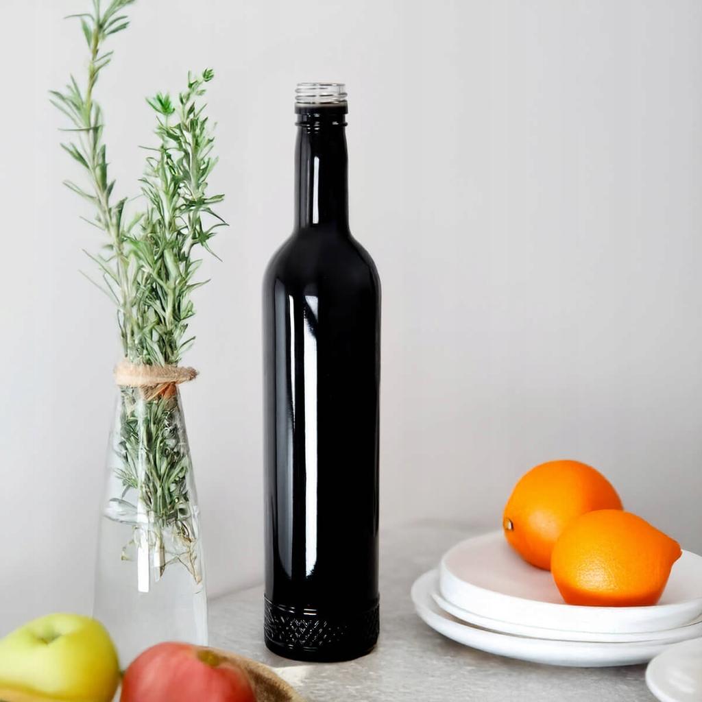 10x Glass Bottles CRYSTAL 500ml BLACK ELEGANT for Alcohol Gift 0.5l