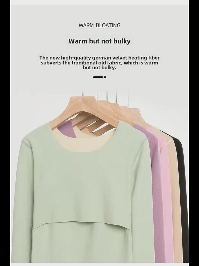 Warm Autumn Maternity and Nursing Top with Velvet - Postpartum Long Sleeve 3211