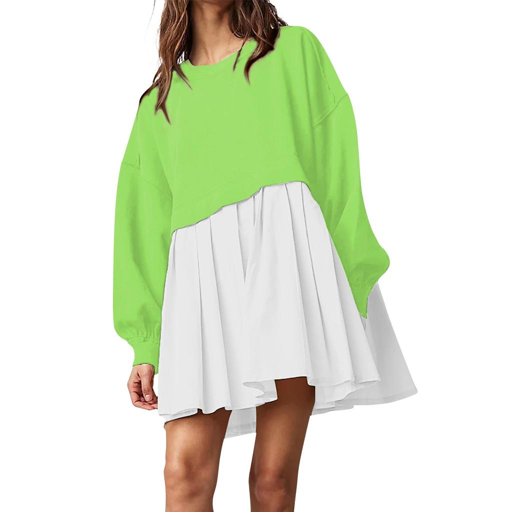 Женское платье-толстовка большого размера с длинным рукавом в стиле пэчворк, пуловер, топы, платье-толстовка