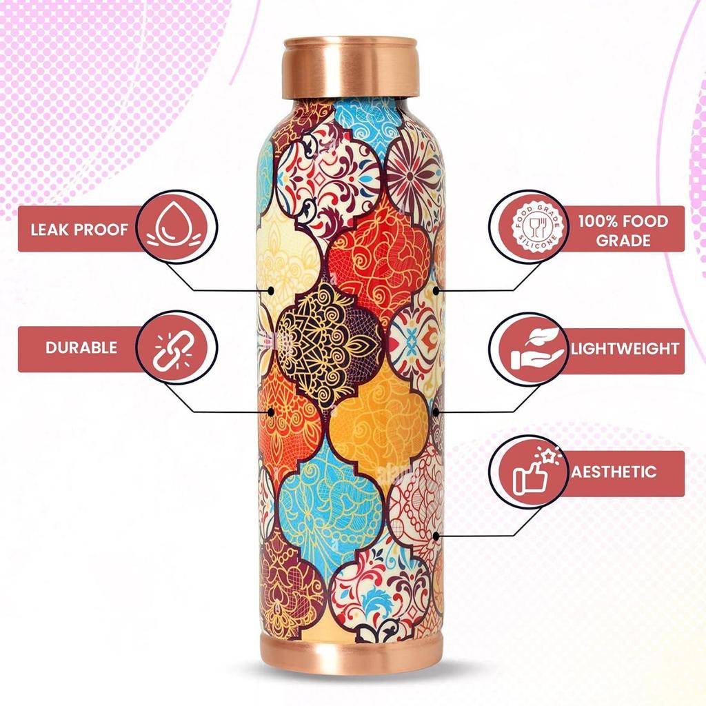 Copper 1 Litre Water Bottle With Leak And Rust Proof Protection For Home And Office Use Ayurveda And Yoga Health Benefits Bottle (Hexagon)