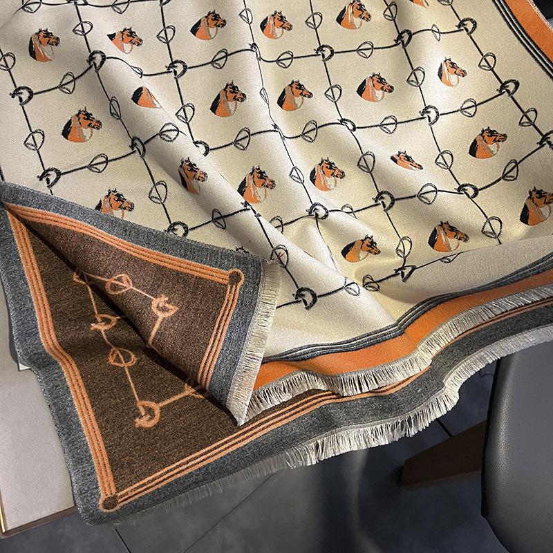 Imitation Cashmere Print Scarf Women Winter Double Thick Shawl