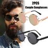2 шт. винтажные металлические солнцезащитные очки в стиле стимпанк для пар, мужские и женские модные круглые солнцезащитные очки
