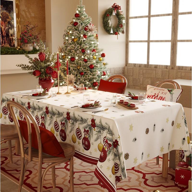 Christmas Tablecloth Waterproof Light Luxury Atmosphere Snowflake Pine Print Table Mat New Dining Decor