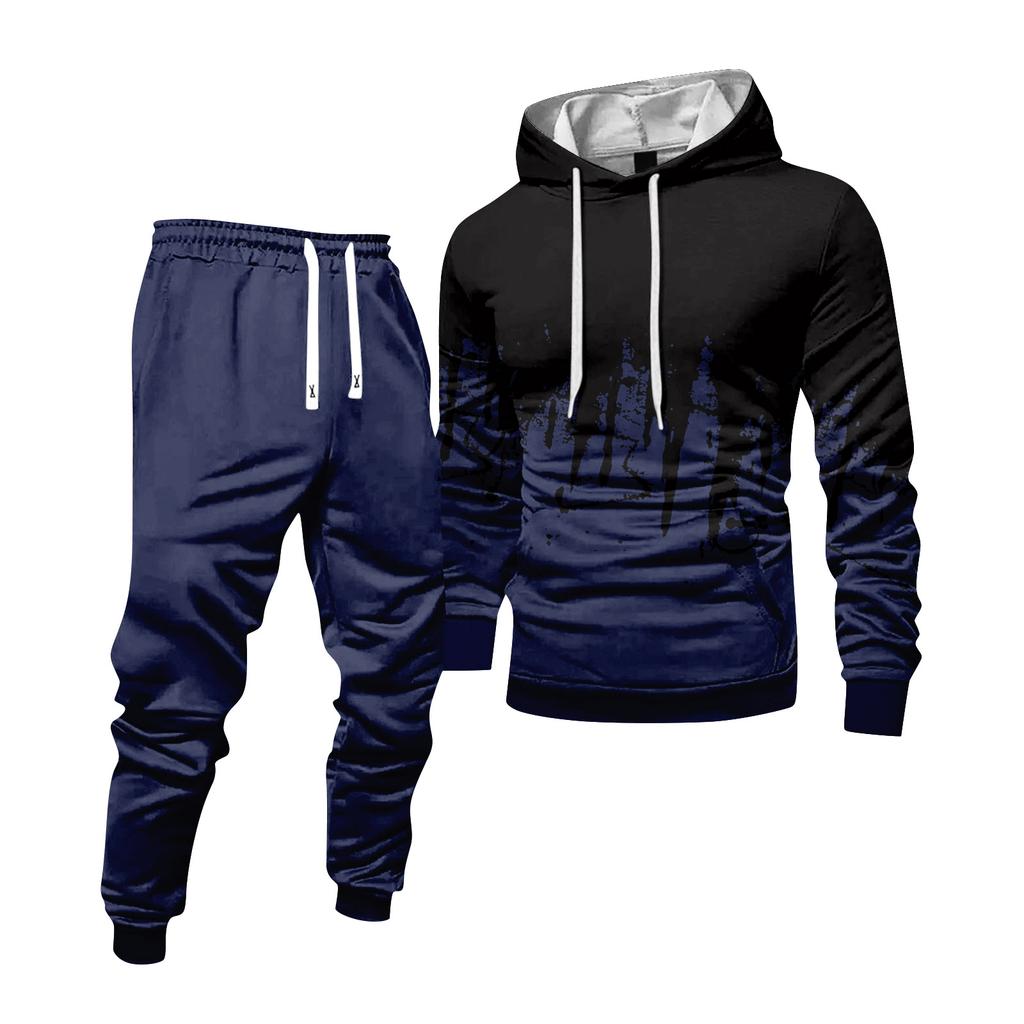 Men's Colorblock Hooded Sweatshirt And Sweatpants Casual Sports Suit