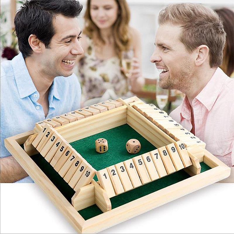 Wooden 4Players Shut The Box Dice Game Tabletop Family Parents Kids Board Games