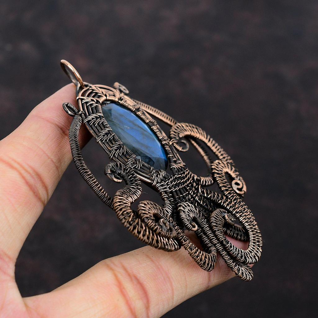 Faceted Labradorite Pendant Copper Wire Wrapped Gemstone Pendant Handmade Octopus Pendant Copper Wire Jewelry Designer Jewelry Gift For Him