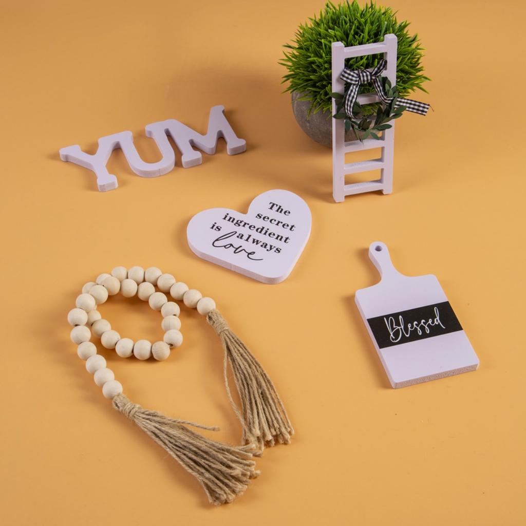 5 Pcs Farmhouse Tiered Tray Decor Beautiful Sweet Home Wood Sign Rustic Tray Decorations Centerpiece for Home Kitchen Decor(Tiered Tray NOT Included)