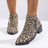 Осень 2025 новые остроносые короткие ботильоны на среднем каблуке с леопардовым принтом большого размера на толстом каблуке с боковой молнией европейские и американские ботинки челси женские