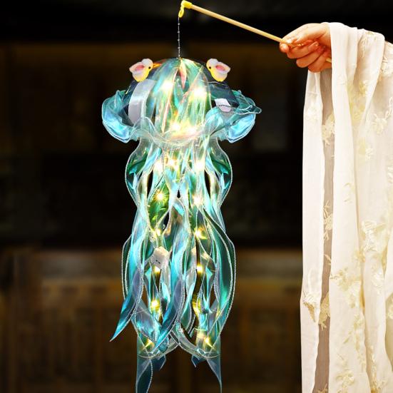 Colorful Jellyfish Lamp Portable Jellyfish Lantern with Handle LED Nightlight for Room Garden Porch